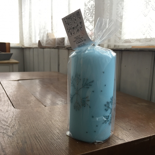 Adventní svíce sněhová vločka válec modrý 7x14cm