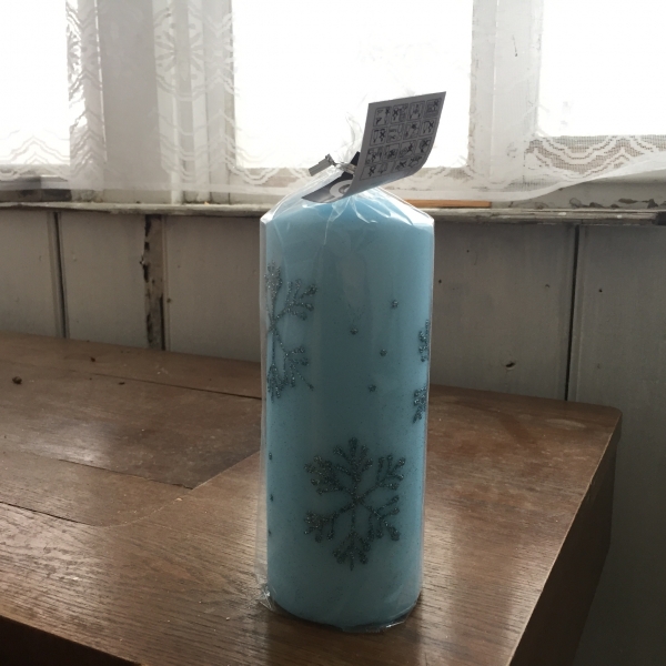 Adventní svíce sněhová vločka válec modrý 7x18cm