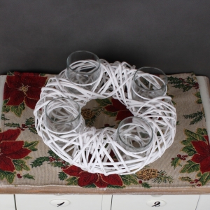 Adventní věnec ratanový se sklem bílý 30cm