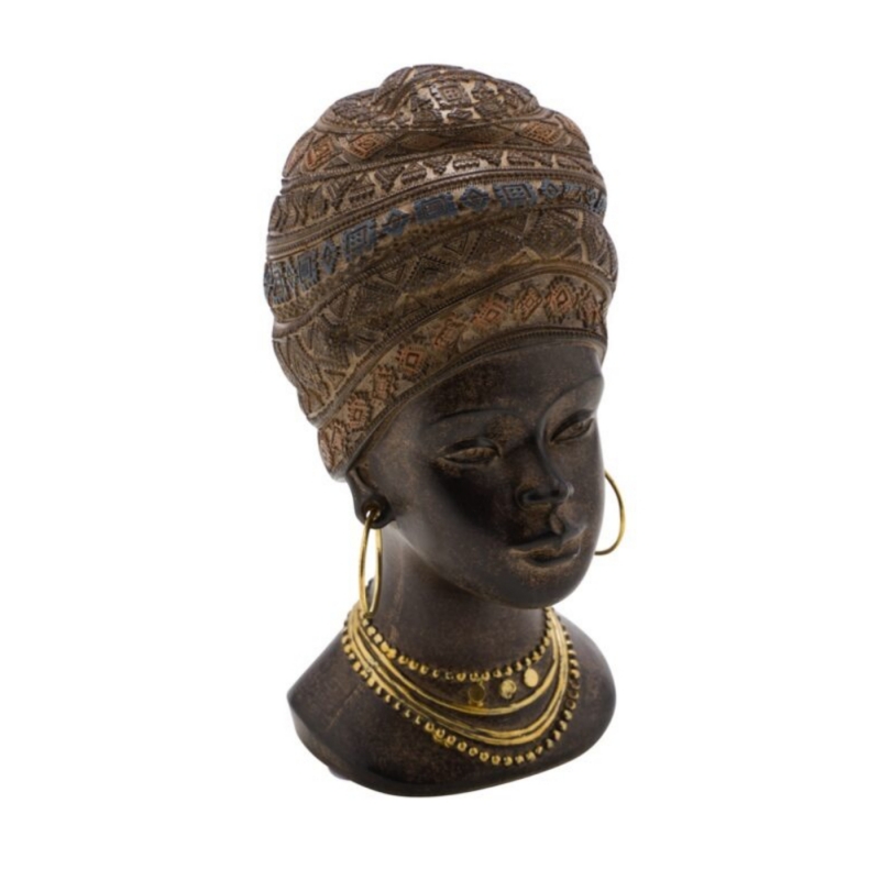 Africká elegance – dekorativní busta ženy s turbanem 19,5 cm