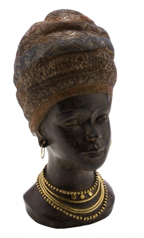 Africká elegance – dekorativní busta ženy s turbanem 19,5 cm