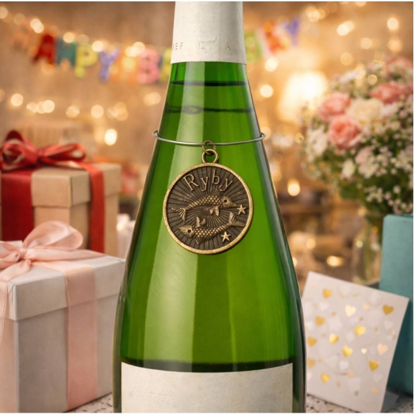 Amulet znamení Ryby 20.2 - 19.3 kovový medailon na láhev 3cm