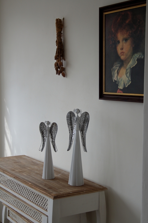 Anděl kovový s flétnou LED