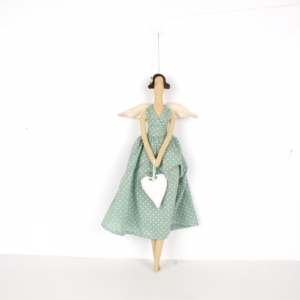 Anděl látkový - andělka v zelených šatech 45cm