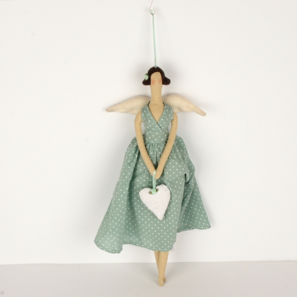 Anděl látkový - andělka v zelených šatech 45cm