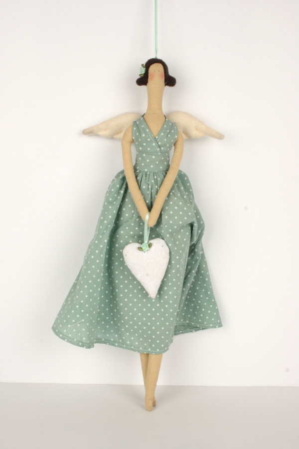 Anděl látkový - andělka v zelených šatech 45cm