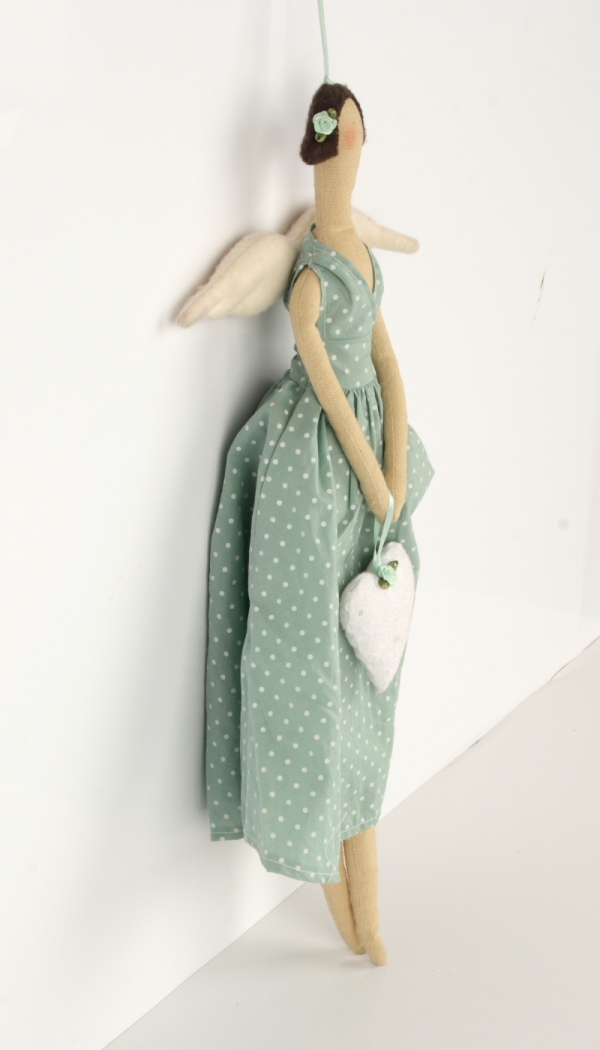 Anděl látkový - andělka v zelených šatech 45cm