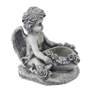 Anděl na hrob se svícnem a růžemi 12 cm