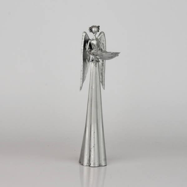 Anděl plechový s miskou na svíčku 25,5cm