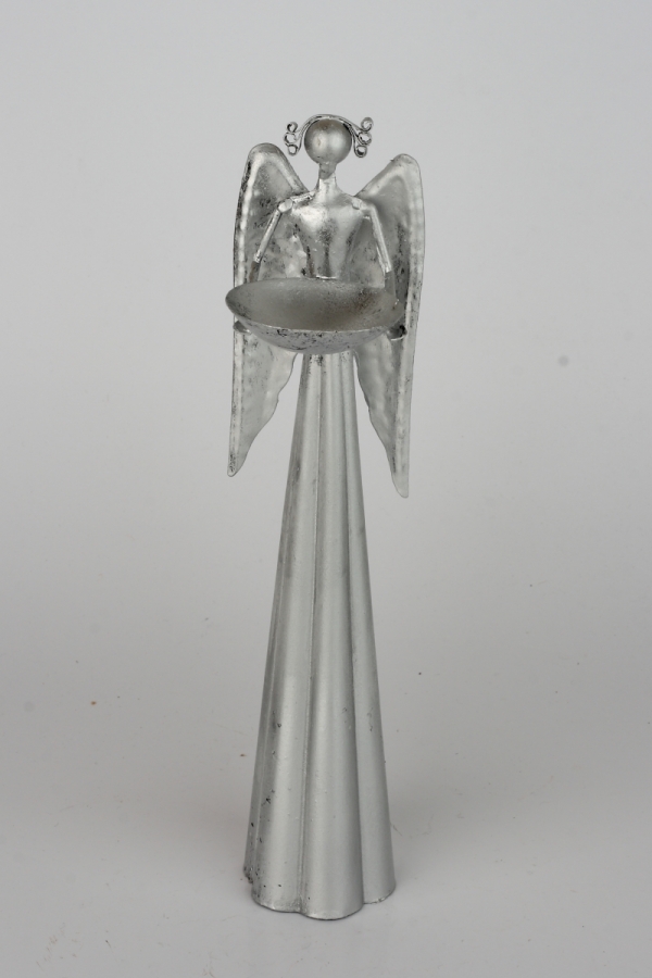 Anděl plechový s miskou na svíčku 25,5cm