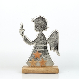 Anděl s hvězdami 26 cm hliník a dřevo