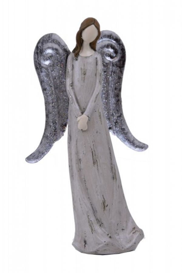 Anděl s kovovými křídly 18cm