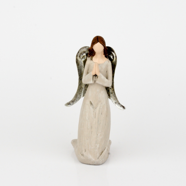 Anděl strážný klečící s kovovými křídly 20cm