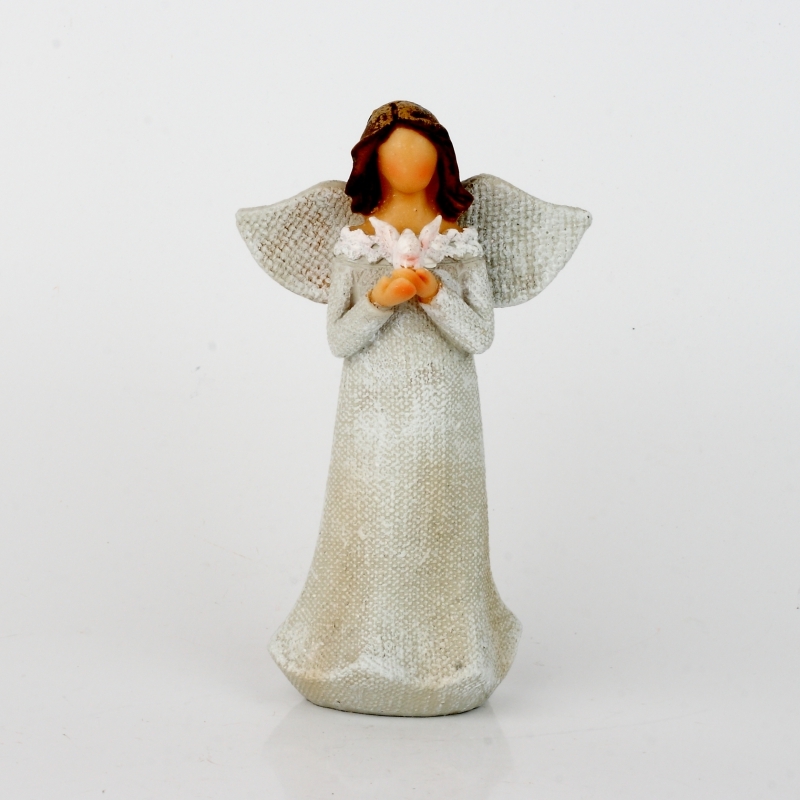 Anděl v šatech s krajkou a holubicí 14cm