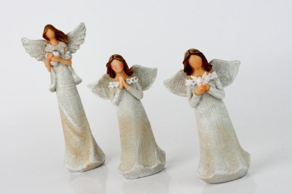 Anděl v šatech s krajkou a holubicí 14cm