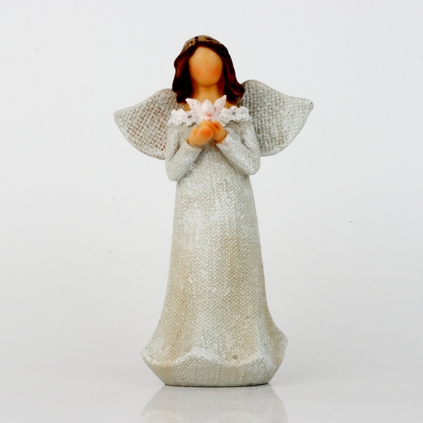 Anděl v šatech s krajkou a holubicí 14cm