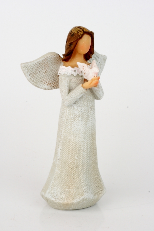 Anděl v šatech s krajkou a holubicí 14cm