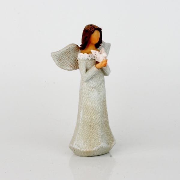 Anděl v šatech s krajkou a holubicí 14cm