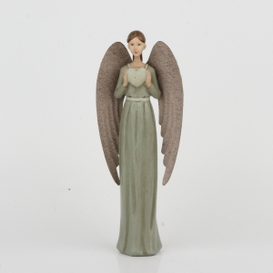 Anděl v zelených šatech s velkými křídly 26cm