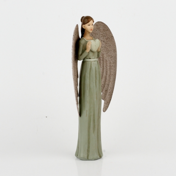 Anděl v zelených šatech s velkými křídly 26cm