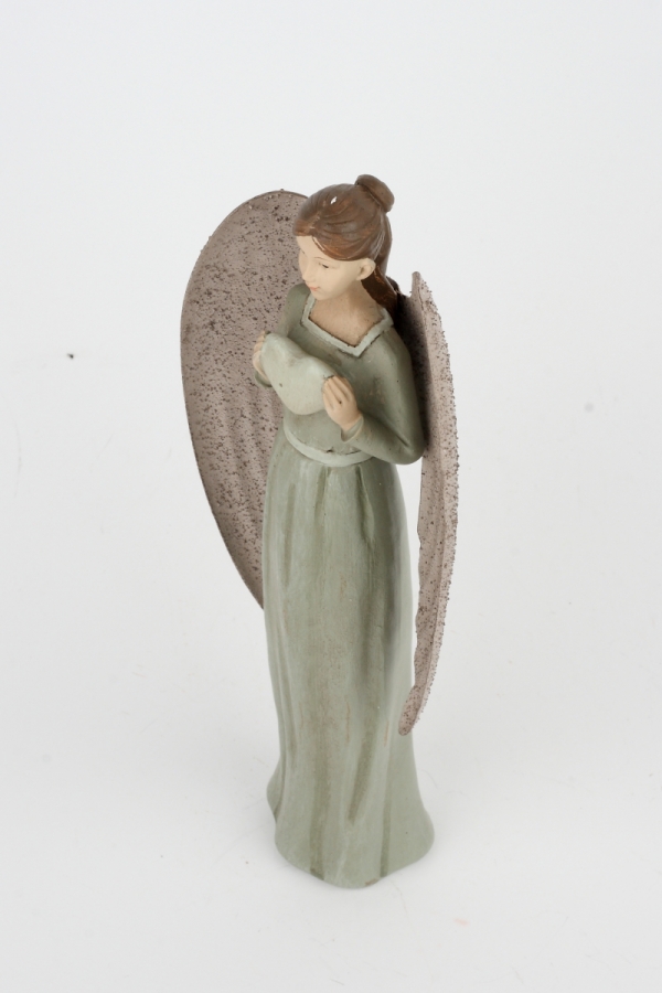 Anděl v zelených šatech s velkými křídly 26cm