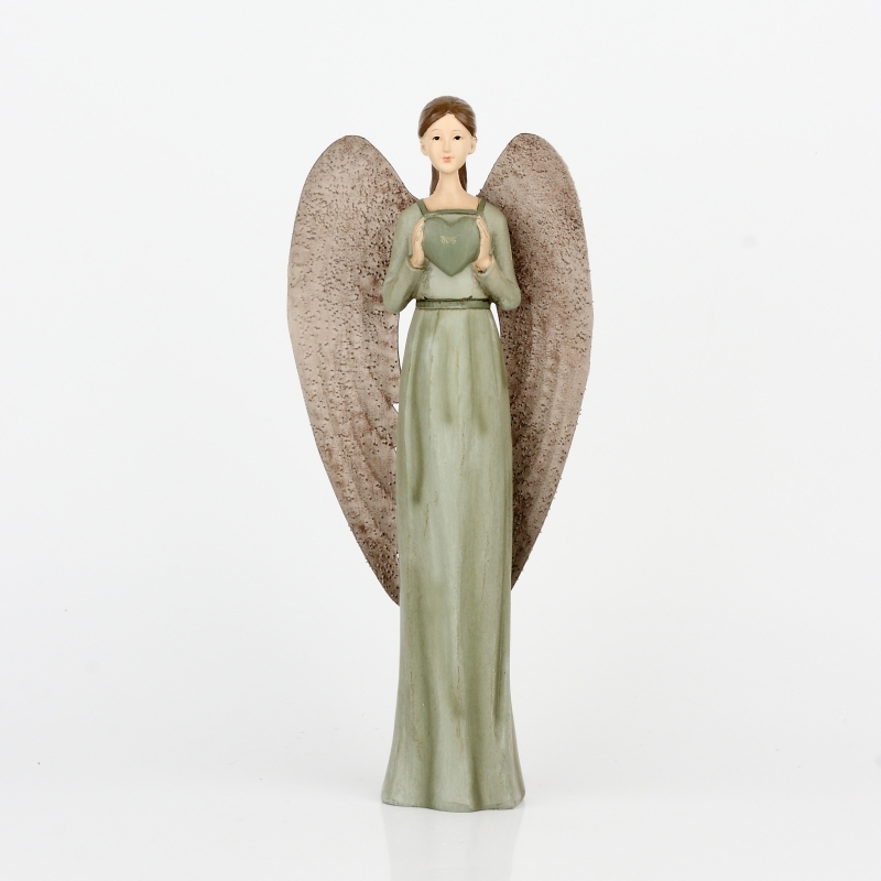 Anděl v zelených šatech s velkými křídly 30cm