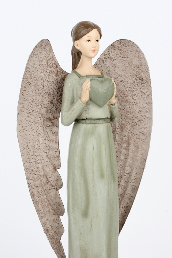 Anděl v zelených šatech s velkými křídly 30cm