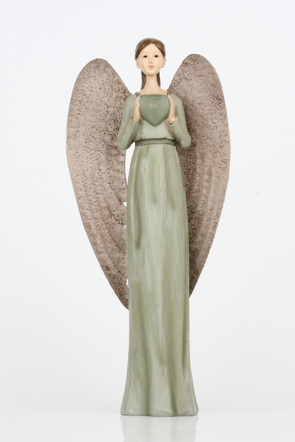 Anděl v zelených šatech s velkými křídly 30cm