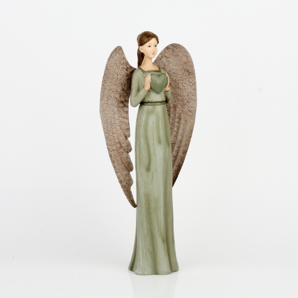 Anděl v zelených šatech s velkými křídly 30cm