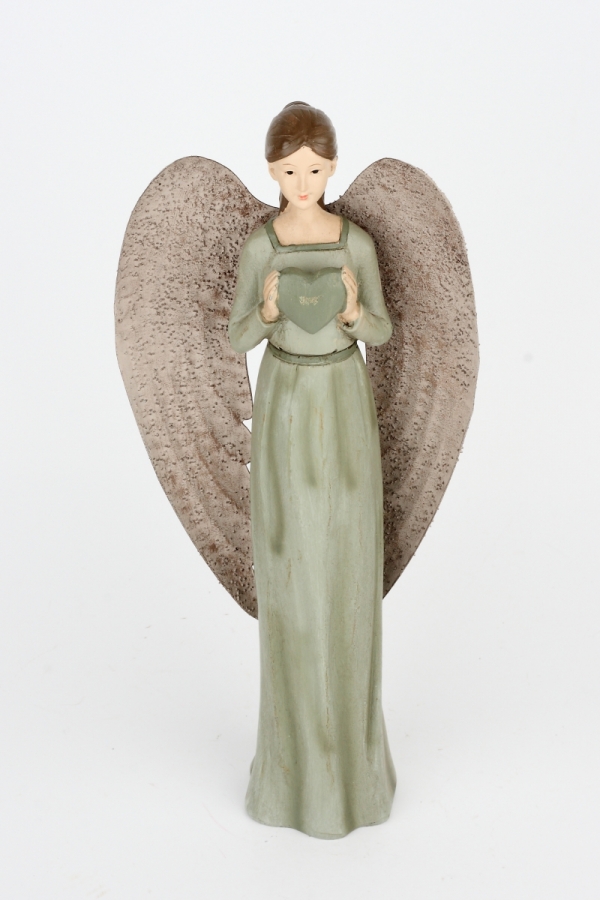Anděl v zelených šatech s velkými křídly 30cm
