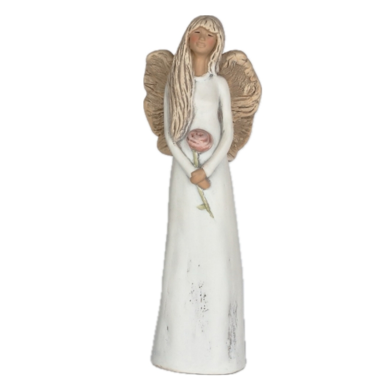 Anděl víla stojící s růží 31cm