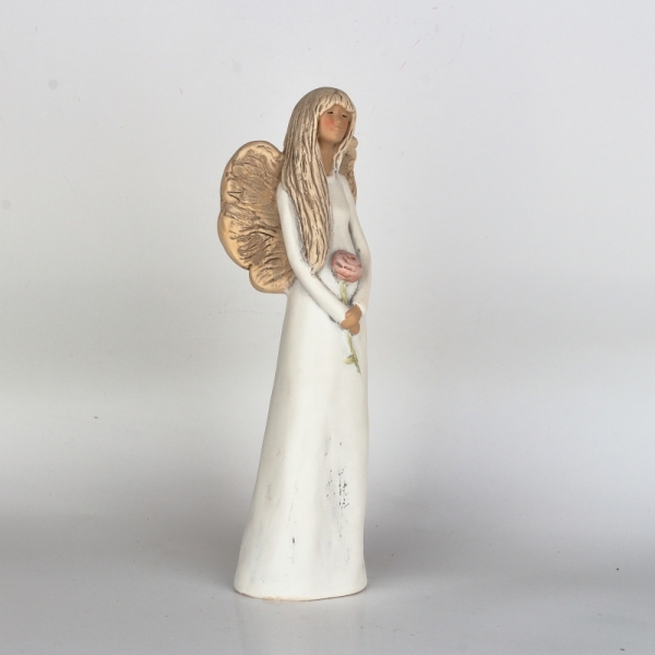 Anděl víla stojící s růží 31cm
