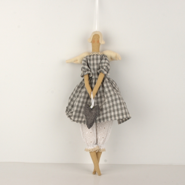 Andělka v kostkovaných šatech 44cm