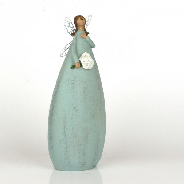 Andělka v modrých šatech Ruka na srdci 27cm