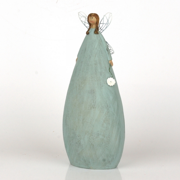 Andělka v modrých šatech s květinou 27cm