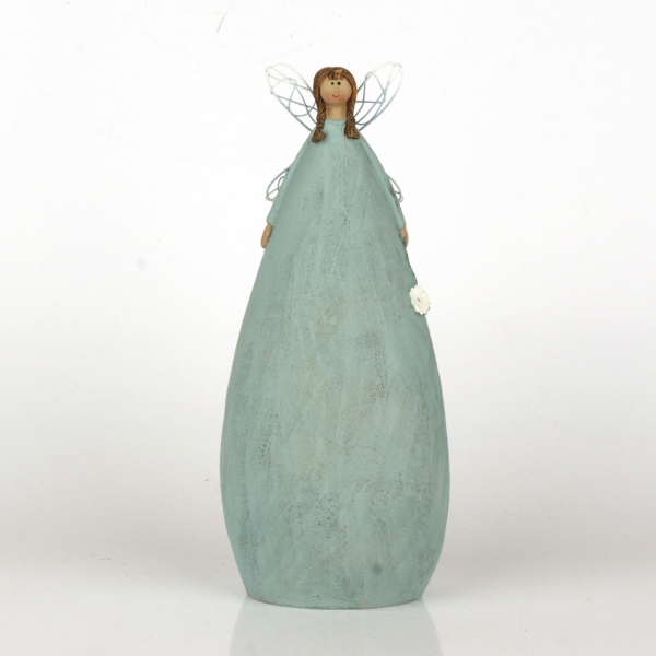 Andělka v modrých šatech s květinou 27cm