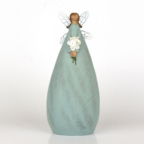 Andělka v modrých šatech s kyticí 27cm