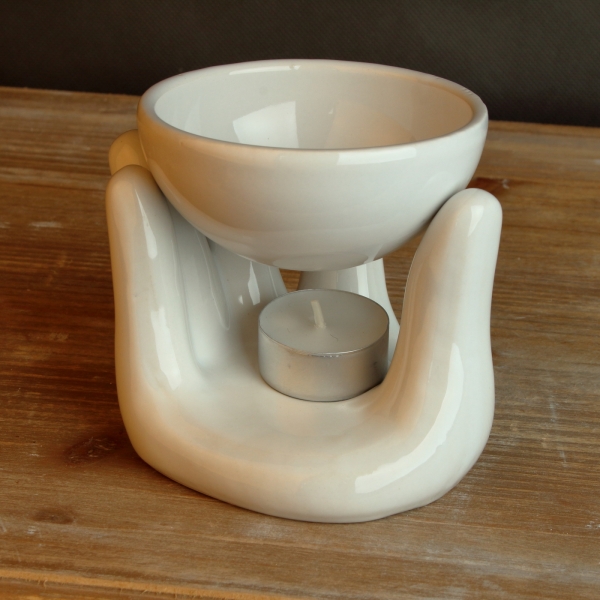 Aromalampa keramická dlaň bílá