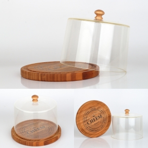 Bambusové prkénko na sýr se skleněným poklopem 17cm