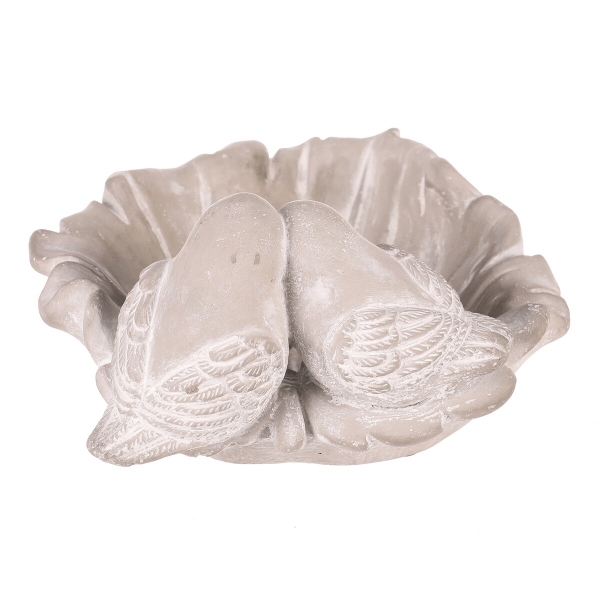 Betonové pítko a krmítko pro ptáky List s ptáčky, šedé, 21 × 17 × 9 cm