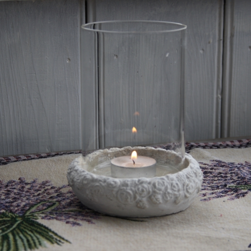 Betonový zahradní svícen s motivem růží 15cm