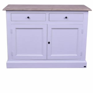 Bílá venkovská komoda 2 šuplíky+dvířka 129x132x48cm