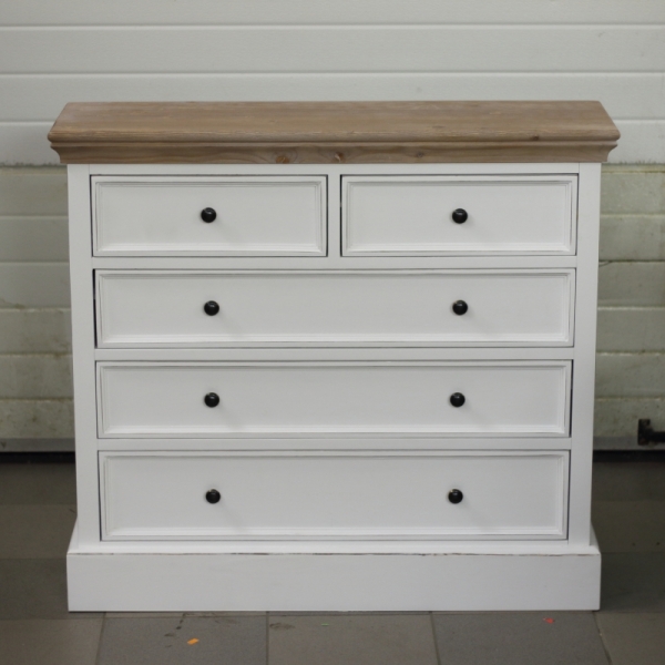 Bílá venkovská komoda s šuplíky 2+3 100x90x30cm