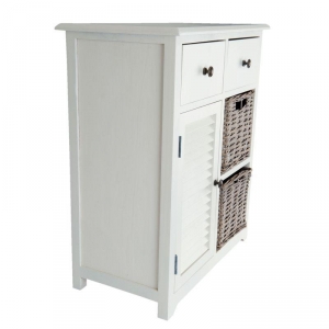 Bílá venkovská komoda se 2 košíky 61x32x60cm