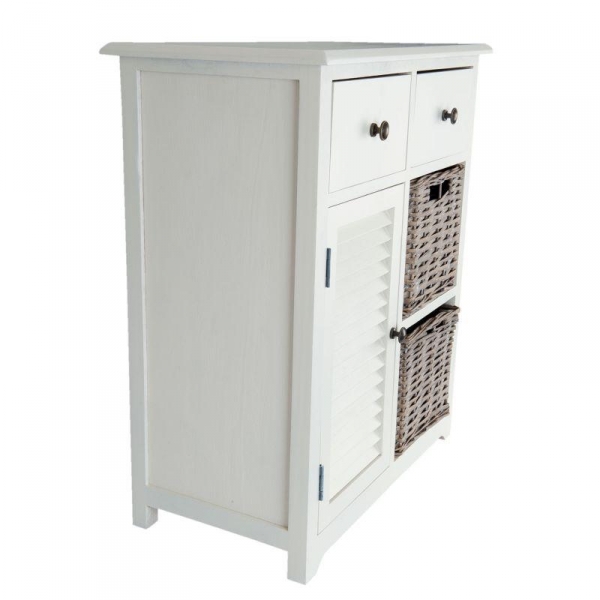 Bílá venkovská komoda se 2 košíky 61x32x60cm