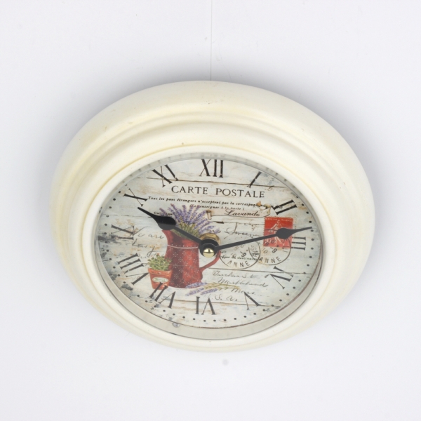 Bílé nástěnné hodiny s levandulí 22cm