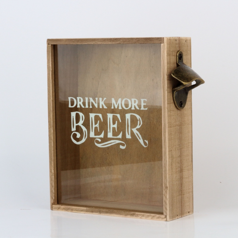 Box na zátky od piva s otvírákem DRINK MORE BEER 22x7x25cm