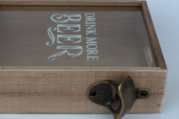 Box na zátky od piva s otvírákem DRINK MORE BEER 22x7x25cm