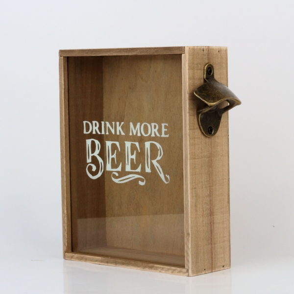 Box na zátky od piva s otvírákem DRINK MORE BEER 22x7x25cm