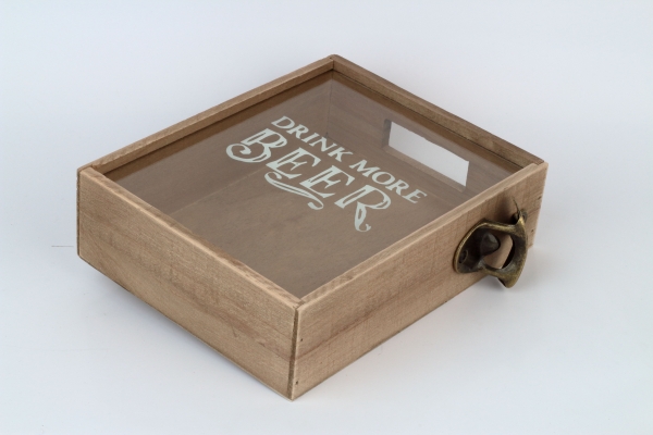 Box na zátky od piva s otvírákem DRINK MORE BEER 22x7x25cm